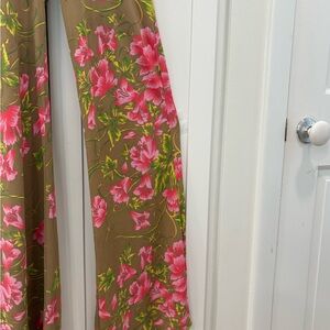 Tracy Reese Silk Floral Pants in Pink and Tan